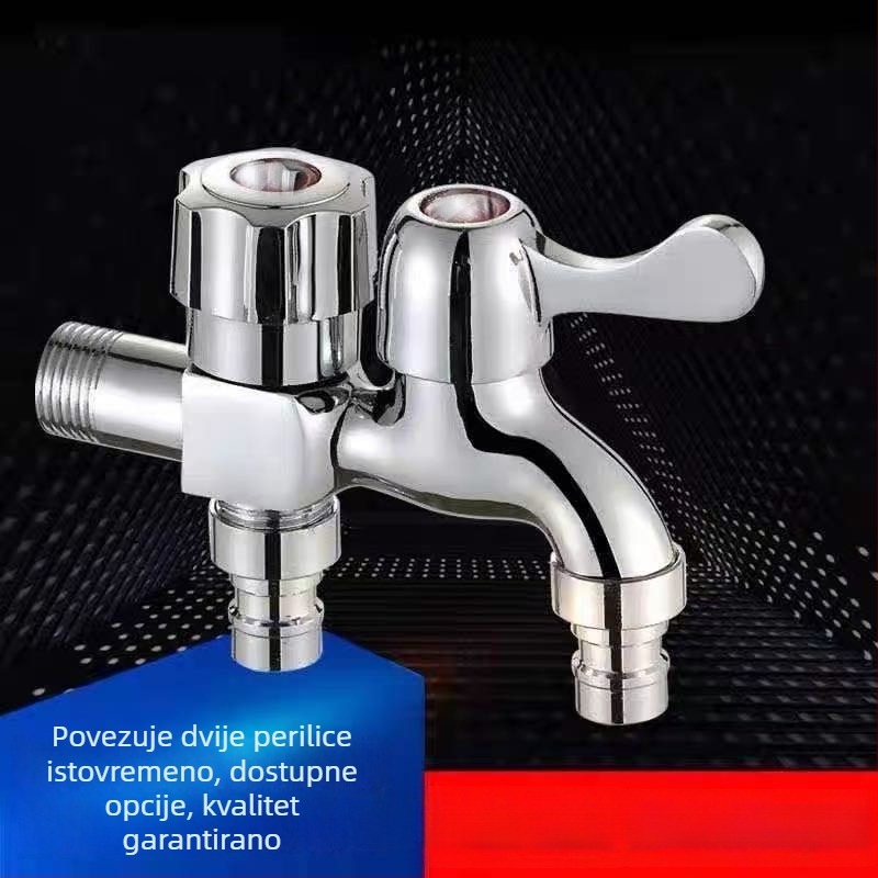 Bakrena kuhinjska slavina s dvostrukim izlazom, model New Maple 1145, 0–80°C, 0,6 MPa, promjer ulaza/izlaza 20 mm, otvaranje ključem, konstrukcija s jednim zglobom, elektroplatirani završni sloj