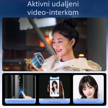 Pametni sigurnosni zaključavanje vrata s otiskom prsta, lozinkom i ključem - 300 otisaka, otključavanje za manje od 1 s, DC napajanje, model B87-A