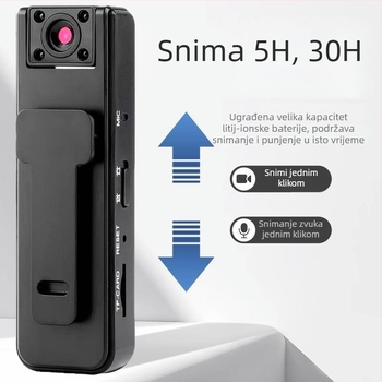 Pametna džepna kamera s klipom: 1080p jasnoća, 12 mm fokusno odstojanje, doseg 10 m, noćni vid, kontrola putem mobilne aplikacije