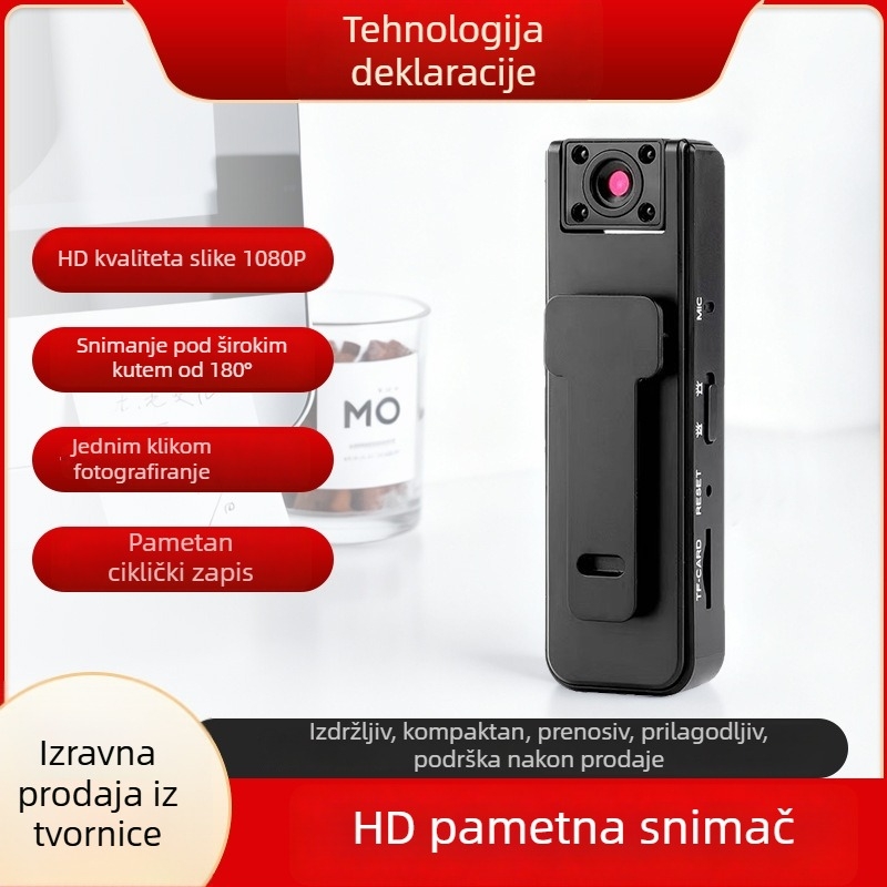 Pametna džepna kamera s klipom: 1080p jasnoća, 12 mm fokusno odstojanje, doseg 10 m, noćni vid, kontrola putem mobilne aplikacije