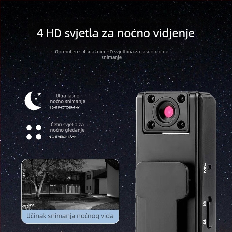 Pametna džepna kamera s klipom: 1080p jasnoća, 12 mm fokusno odstojanje, doseg 10 m, noćni vid, kontrola putem mobilne aplikacije