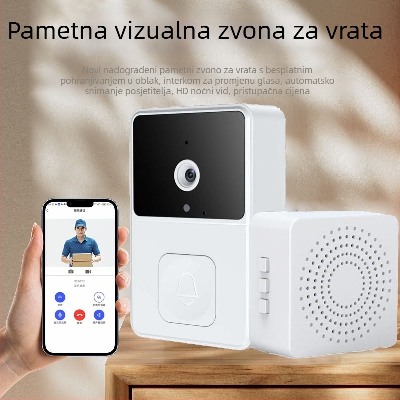 Bežični video zvono X1 s HD noćnim vidom, pametnim glasovnim interkomom i automatskom alarmom (punjenje 5V, 0.5W)