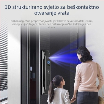 Pametna brava za vrata s otiskom prsta, prepoznavanjem lica i lozinkom – skeniranje 0,3 s, pohrana 100 otisaka, lažno prihvaćanje 0,001, radni raspon -30°C do 70°C