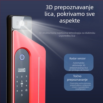 Pametna brava za vrata s prepoznavanjem lica, vizualni prozor i otisak prsta, model K13, pohranjeno 50 otisaka prsta, FPR 0.0001%, FRR 0.01%, DC napajanje, kompatibilno s 98% vrata