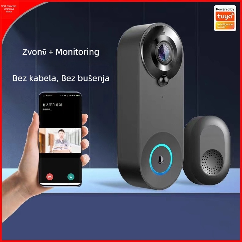 Pametno Wi‑Fi video zvono za vrata, model W3A, ugrađena baterija, 1080P, Wi‑Fi podrška, daljinsko buđenje