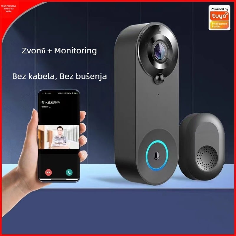 Pametno Wi‑Fi video zvono za vrata, model W3A, ugrađena baterija, 1080P, Wi‑Fi podrška, daljinsko buđenje