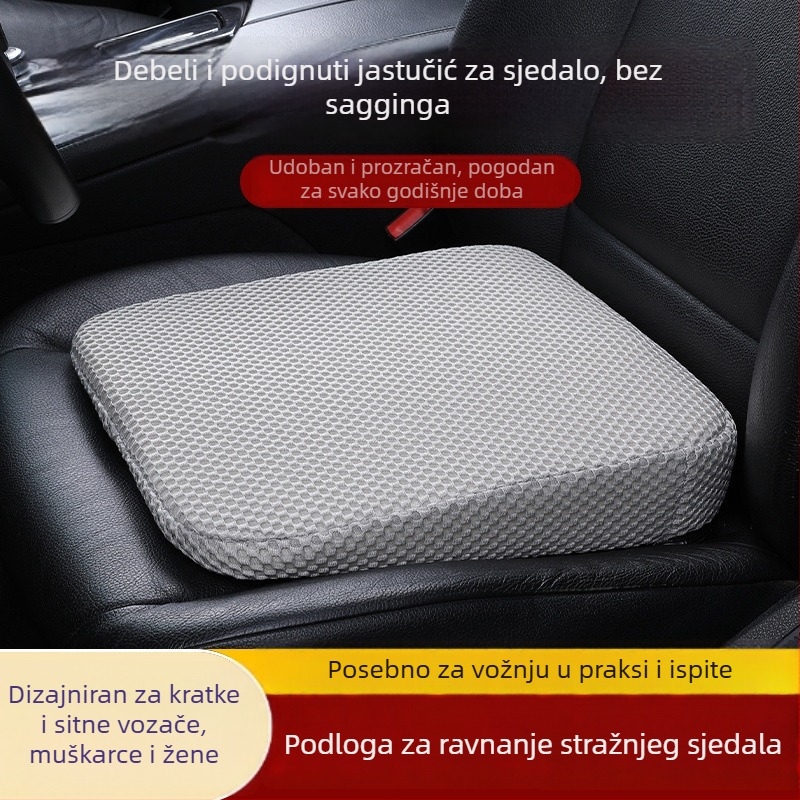 Povišujući jastuk za sjedalo automobila za vožnju i ispite; punilo: spužva; površina: XPE pjena; ventilacija.