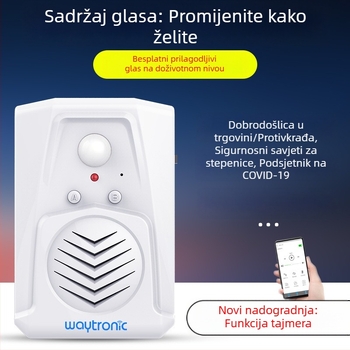 Indukcijski zvon na vrata MS-V22.12 s MP3 zvukom, napajanje 5V DC ili 3 suhe baterije, pogodan za lance trgovina, supermarkete i domove