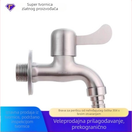 Kuhinjska slavina od nehrđajućeg čelika; ugradnja u zid; keramički disk ventil; brušeni završetak; spiralni otvarač
