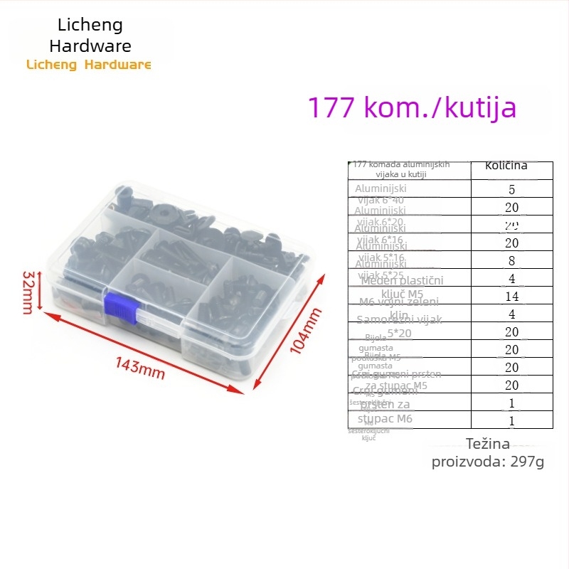 Šarafni vijci za pričvršćivanje vjetrobrana motocikla od aluminijske legure, M5/M6, 177/183/198 komada, opća namjena