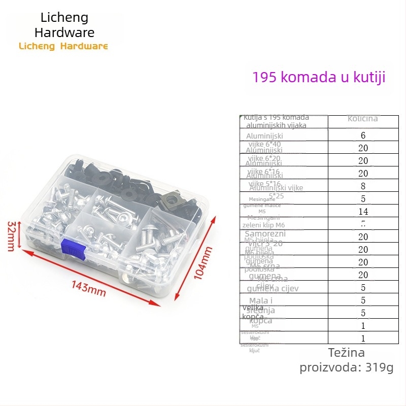Šarafni vijci za pričvršćivanje vjetrobrana motocikla od aluminijske legure, M5/M6, 177/183/198 komada, opća namjena