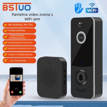 Bežični zvono s videointerkom – upravljanje putem WiFi aplikacije, predajnik na baterije, prijemnik USB napajanje, DC 5V 1A, 0,5W, model BD2