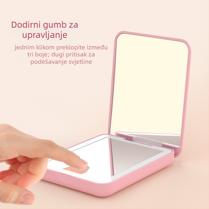 Sklopivo prijenosno LED ogledalo za šminku s povećalom 2x i trobojnom rasvjetom