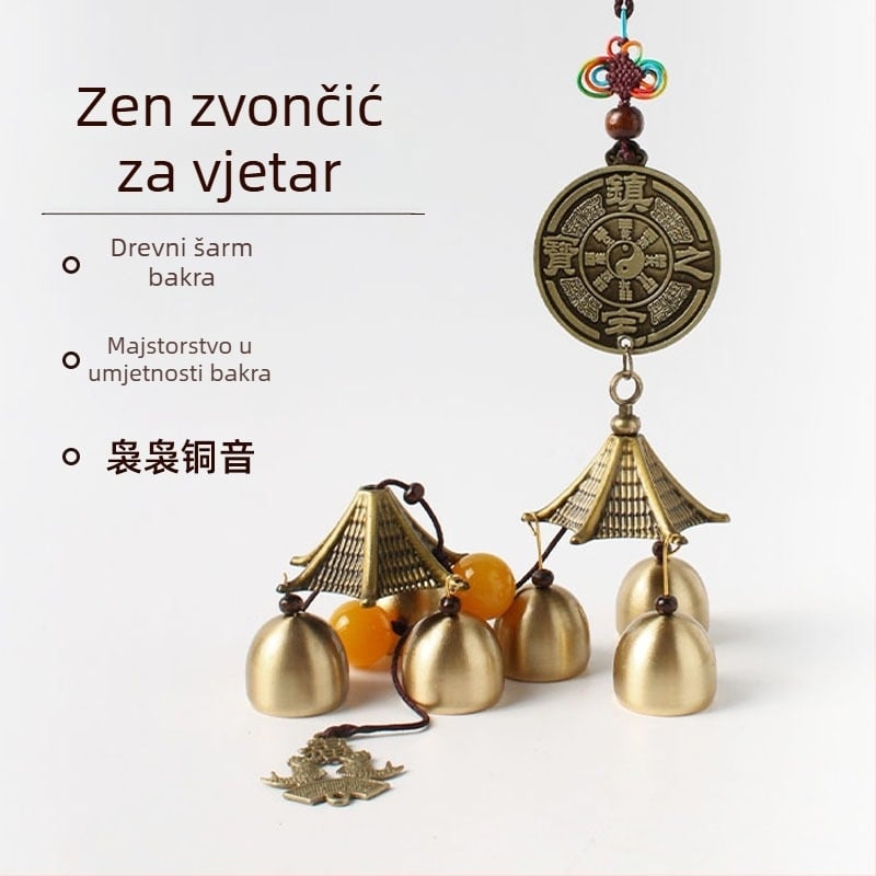 Vintage metalni bakreni zvončići za vješanje, od čistog bakra, kućna dekoracija, dvostruki sloj, šest zvona