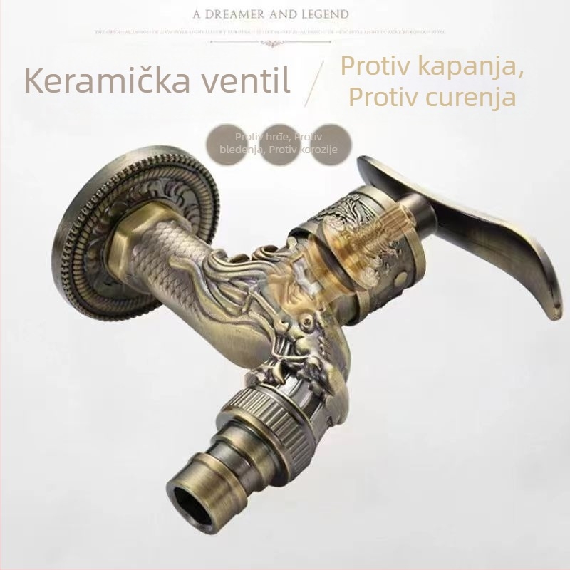 Baterija za perilicu rublja u stilu antike, zidna instalacija — 0–90°C, 0,8–1,2 MPa, tijelo od legure s bakrenom osovinom, keramičko jezgro