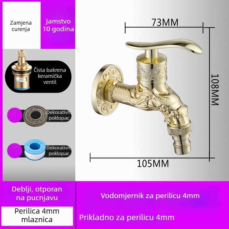 Baterija za perilicu rublja u stilu antike, zidna instalacija — 0–90°C, 0,8–1,2 MPa, tijelo od legure s bakrenom osovinom, keramičko jezgro