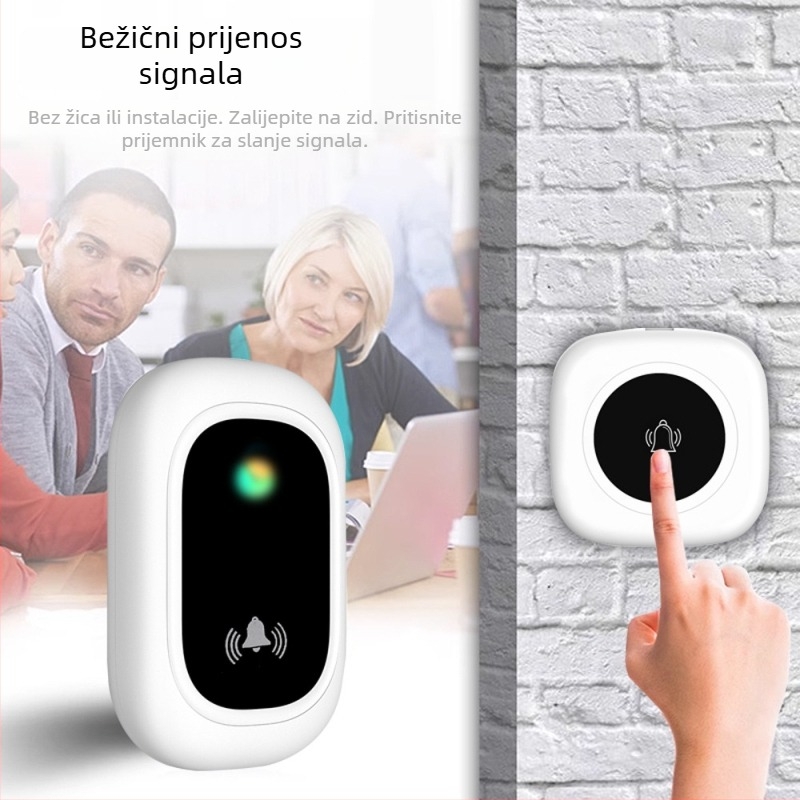 Bežični zvono za vrata za kućnu upotrebu s pametnim daljinskim upravljačem, vodootporno, sustav poziva 1 na 2 za starije osobe, punjivo zvono protiv krađe