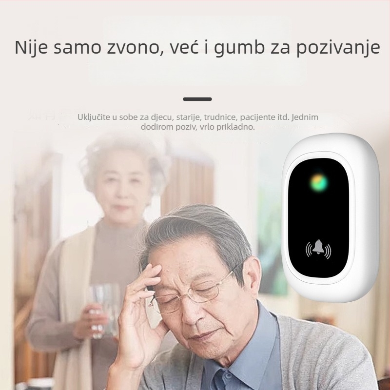 Bežični zvono za vrata za kućnu upotrebu s pametnim daljinskim upravljačem, vodootporno, sustav poziva 1 na 2 za starije osobe, punjivo zvono protiv krađe