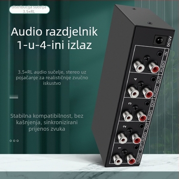 Audio distribucijski uređaj s 1 ulazom i 4 izlaza, 3,5 mm stereo, pojačanje, model AUX-104