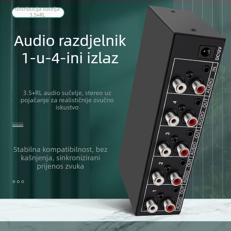 Audio distribucijski uređaj s 1 ulazom i 4 izlaza, 3,5 mm stereo, pojačanje, model AUX-104