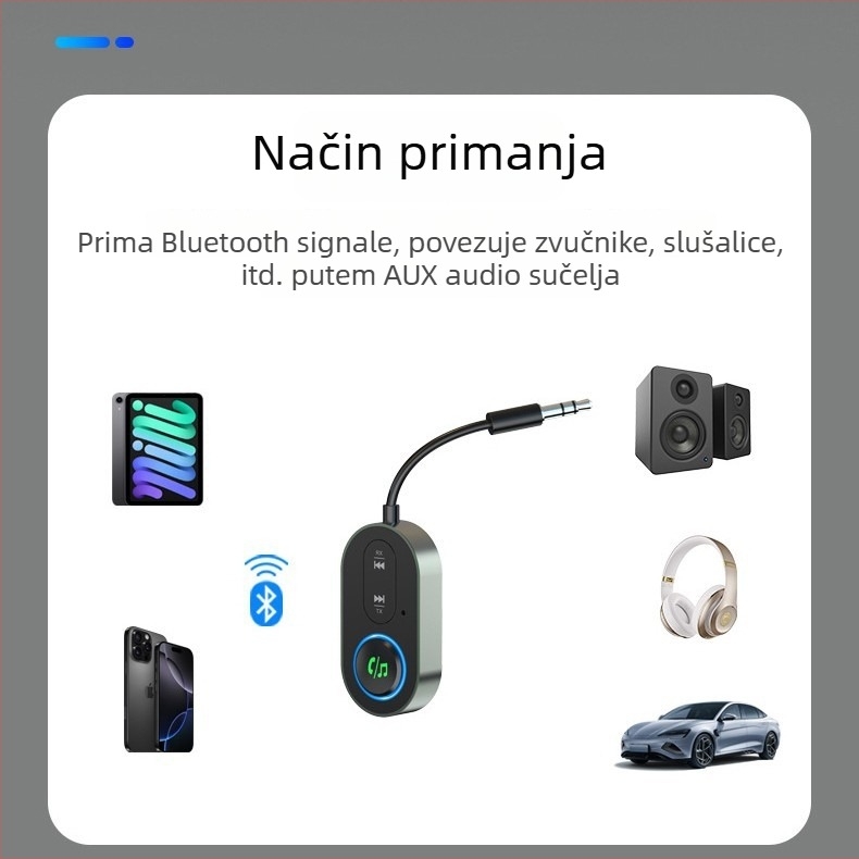 BR10 Bluetooth 5.3 bežični audio prijemnik i prijenosnik — jedan na dva, 3,5 mm AUX, Plug‑and‑Play, domet 10 m