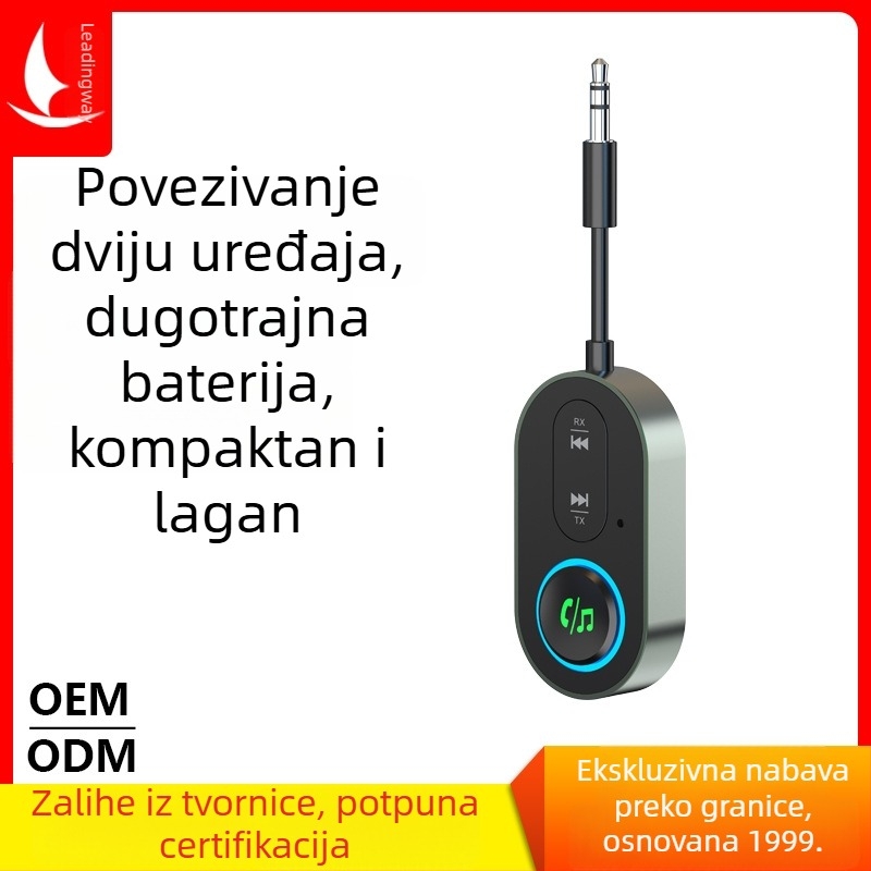 BR10 Bluetooth 5.3 bežični audio prijemnik i prijenosnik — jedan na dva, 3,5 mm AUX, Plug‑and‑Play, domet 10 m