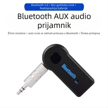 Bluetooth prijemnik MX-BT350 za auto audio — 3.5mm sučelje, Bluetooth 5.0, Plug‑and‑Play, bez vanjskog napajanja, domet do 10 m