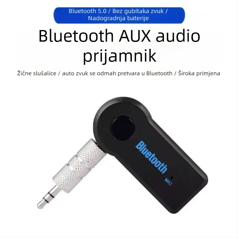 Bluetooth prijemnik MX-BT350 za auto audio — 3.5mm sučelje, Bluetooth 5.0, Plug‑and‑Play, bez vanjskog napajanja, domet do 10 m