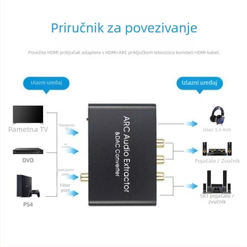 ARC zvučni povratni konverter HDMI audio adapter DAC Arc7400 - 0,8 m kabel, upravljanje napajanjem, prekidač-distributer