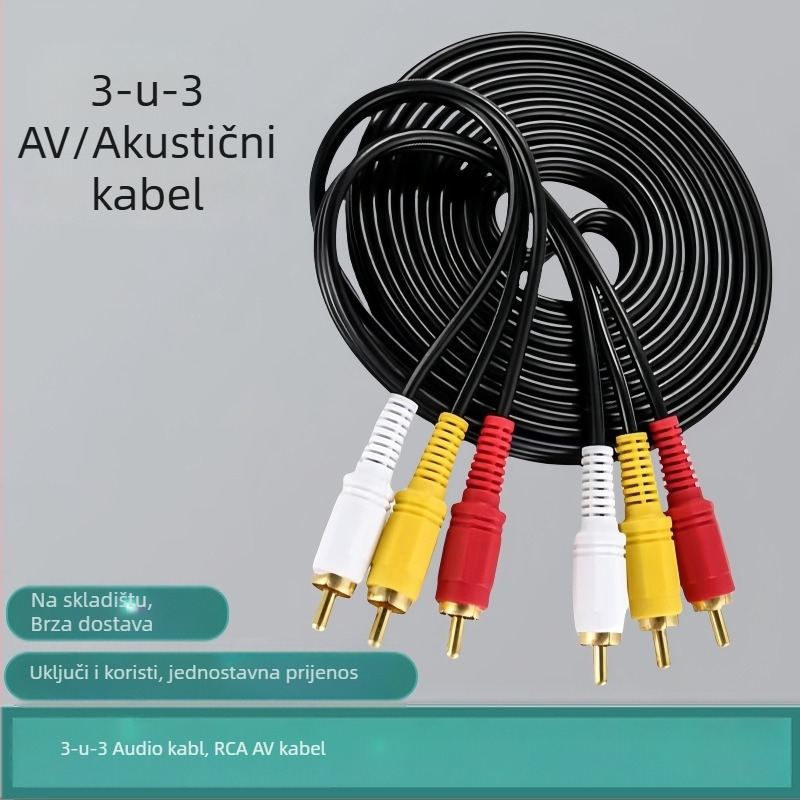 AV kabel 3RCA–3RCA, zlatni konektori, jezgro bakrene obloženo čelika, vod bakreno obložene čelika, za računalni zvuk