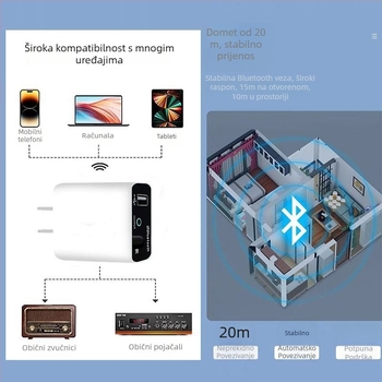 Bluetooth 5.3 audio prijemnik za vintage pojačalo — Plug‑and‑Play, bez vanjskog napajanja, bežično stereo reproduciranje