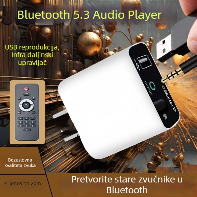 Bluetooth 5.3 audio prijemnik za vintage pojačalo — Plug‑and‑Play, bez vanjskog napajanja, bežično stereo reproduciranje