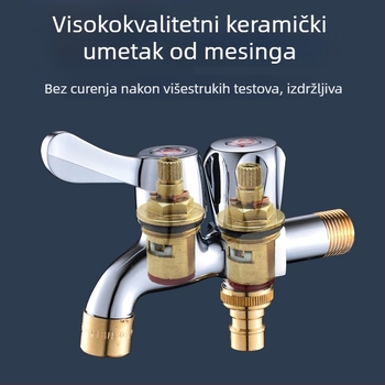 Ugradna slavina za perilicu s dvijema izlazima, bakreno tijelo, 20 mm priključci, keramički kartridž