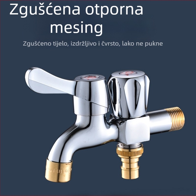 Ugradna slavina za perilicu s dvijema izlazima, bakreno tijelo, 20 mm priključci, keramički kartridž