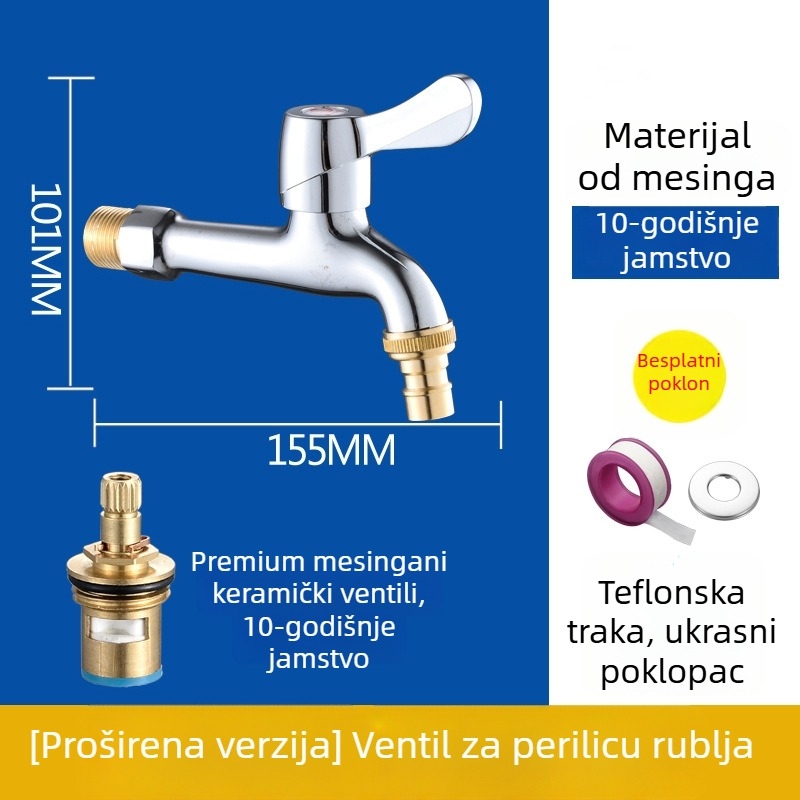 Ugradna slavina za perilicu s dvijema izlazima, bakreno tijelo, 20 mm priključci, keramički kartridž