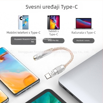 USB-C na 3,5 mm audio adapter – Striver, 7N monokristalno bakreno jezgro, TPES vodilica, CE certifikat, težina 26 g