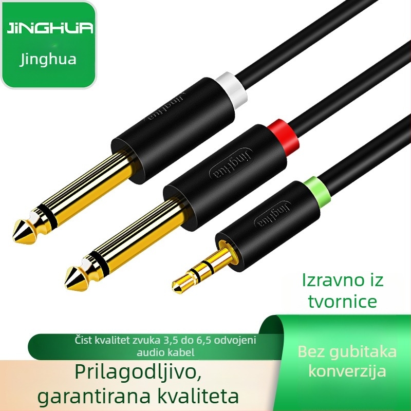 Audio kabel, 3.5 mm na 6.5 mm, jedan na dva, dvokanalni, pozlaćeno bakreno jezgro