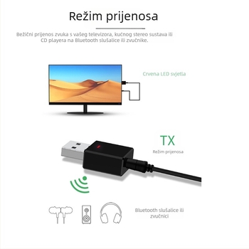Bluetooth 5.0 2-u-1 audio prijemnik/emiters USB adapter za automobil/TV/PC, Plug-and-Play, bez upravljačkog softvera, doseg 10 m