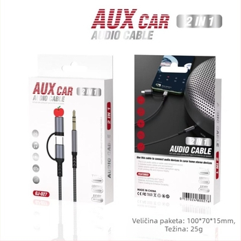Audio kabel 2-u-1 Type-C/Lightning, 3,5 mm, najlon pletenica, duljina 1 m, jezgra od emajliranog bakra