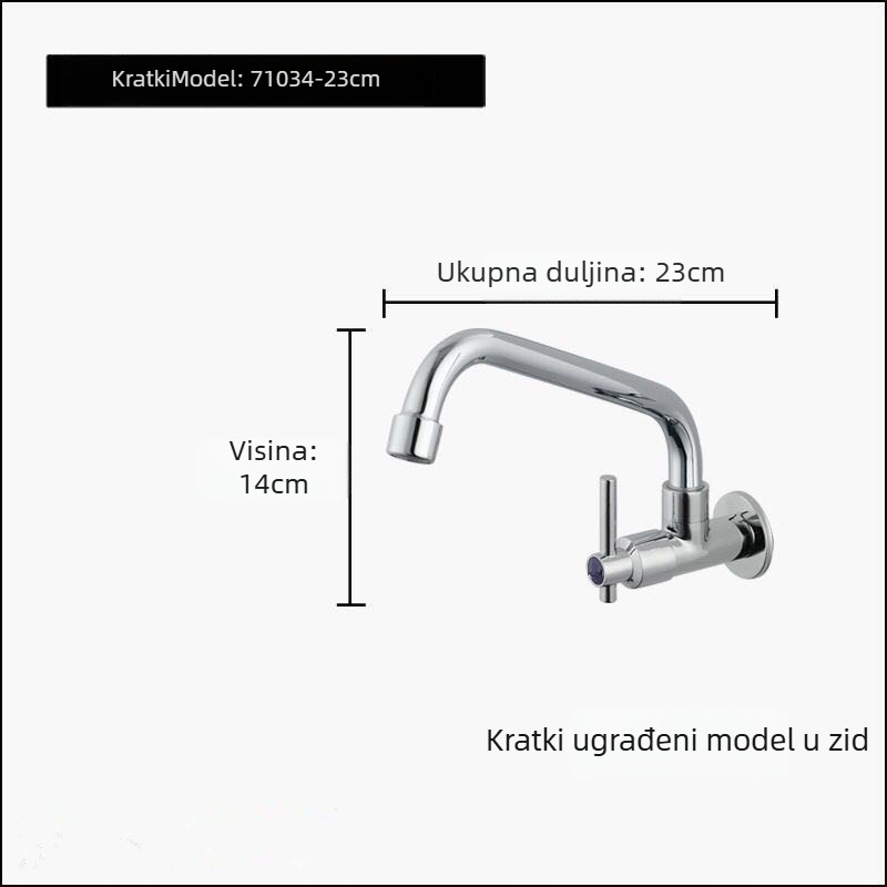 Kuhinjski ugradni slavina, jednoručna, samo hladna voda, mesing tijelo, keramički kartridžni ventil, 0–90°C, 0,8–1,2 MPa