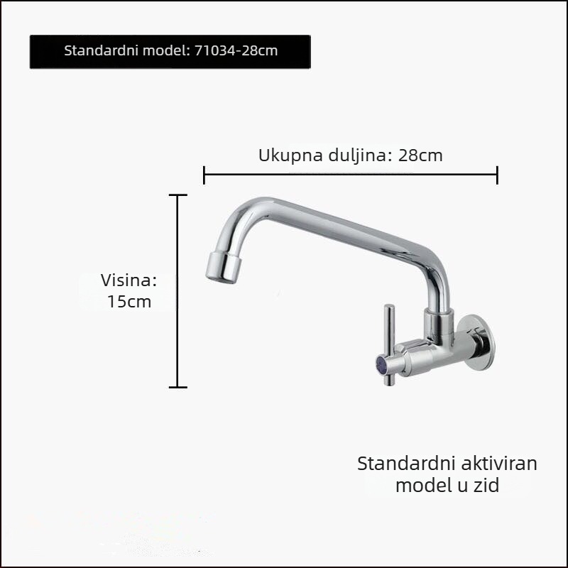 Kuhinjski ugradni slavina, jednoručna, samo hladna voda, mesing tijelo, keramički kartridžni ventil, 0–90°C, 0,8–1,2 MPa