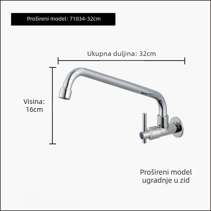 Kuhinjski ugradni slavina, jednoručna, samo hladna voda, mesing tijelo, keramički kartridžni ventil, 0–90°C, 0,8–1,2 MPa