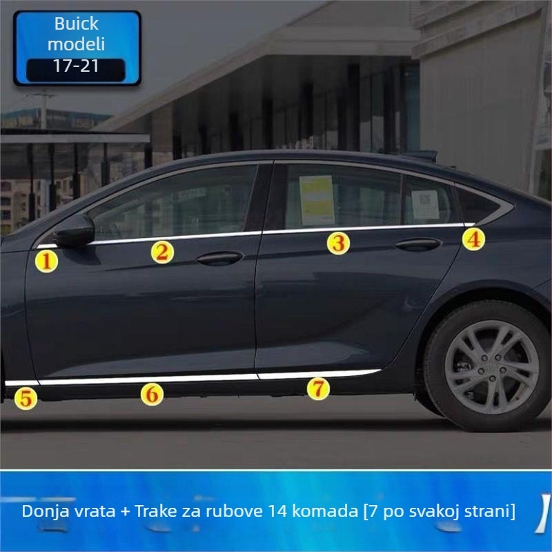 Buick Regal prozorska dekorativna traka – nehrđajući čelik, montaža, rub vrata