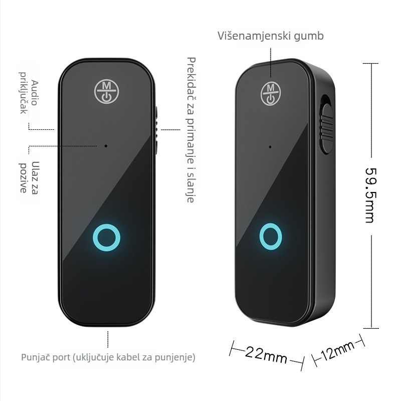 Bluetooth 6.0 audio predajnik i prijemnik 2-u-1, Hands-Free USB adapter za auto i dom, AUX, Plug and Play, vanjsko napajanje