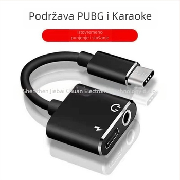 USB-C 2-u-1 audio i punjač adapter s 3.5 mm priključkom, model JBC067, marka MAMH, kompatibilno s Huawei/Xiaomi Android telefonima
