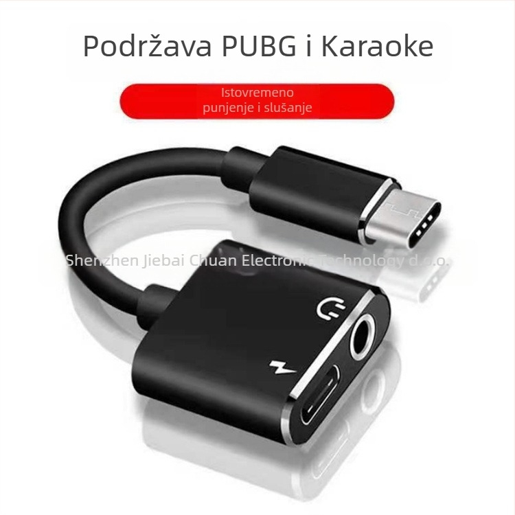 USB-C 2-u-1 audio i punjač adapter s 3.5 mm priključkom, model JBC067, marka MAMH, kompatibilno s Huawei/Xiaomi Android telefonima