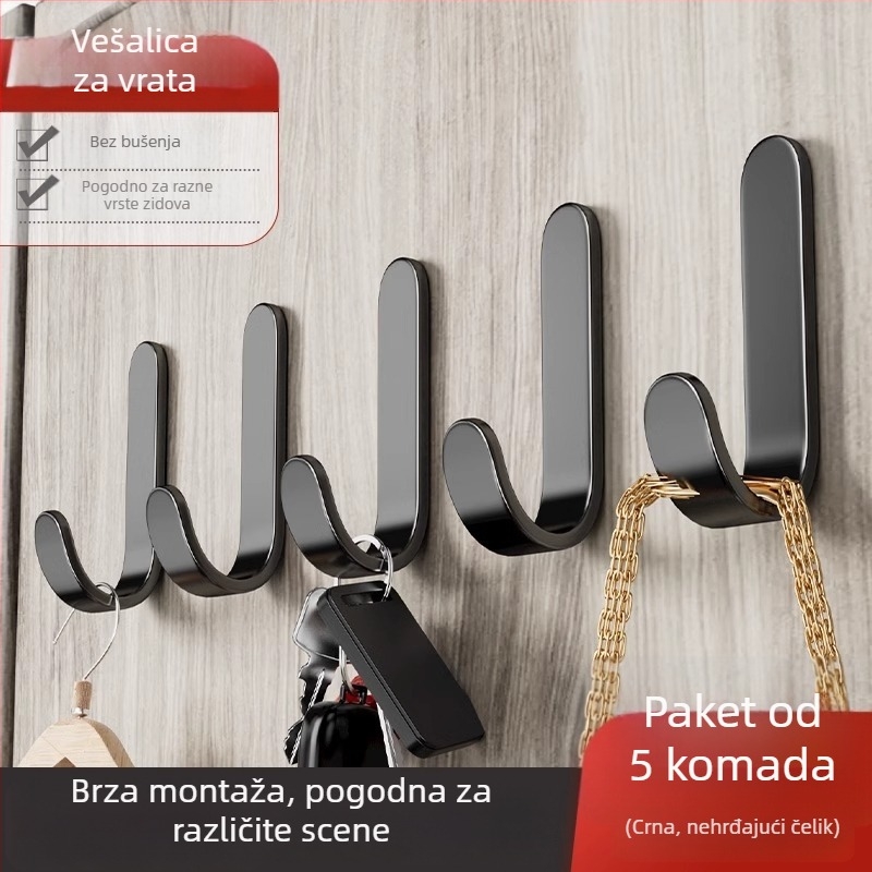 Kuka s jakim ljepilom, bez bušenja, nosivost 5 kg — nehrđajući čelik, za kuhinju, kupaonu, vrata, zid, dom