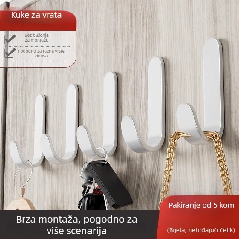 Kuka s jakim ljepilom, bez bušenja, nosivost 5 kg — nehrđajući čelik, za kuhinju, kupaonu, vrata, zid, dom