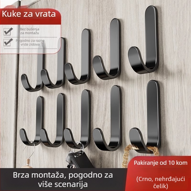 Kuka s jakim ljepilom, bez bušenja, nosivost 5 kg — nehrđajući čelik, za kuhinju, kupaonu, vrata, zid, dom