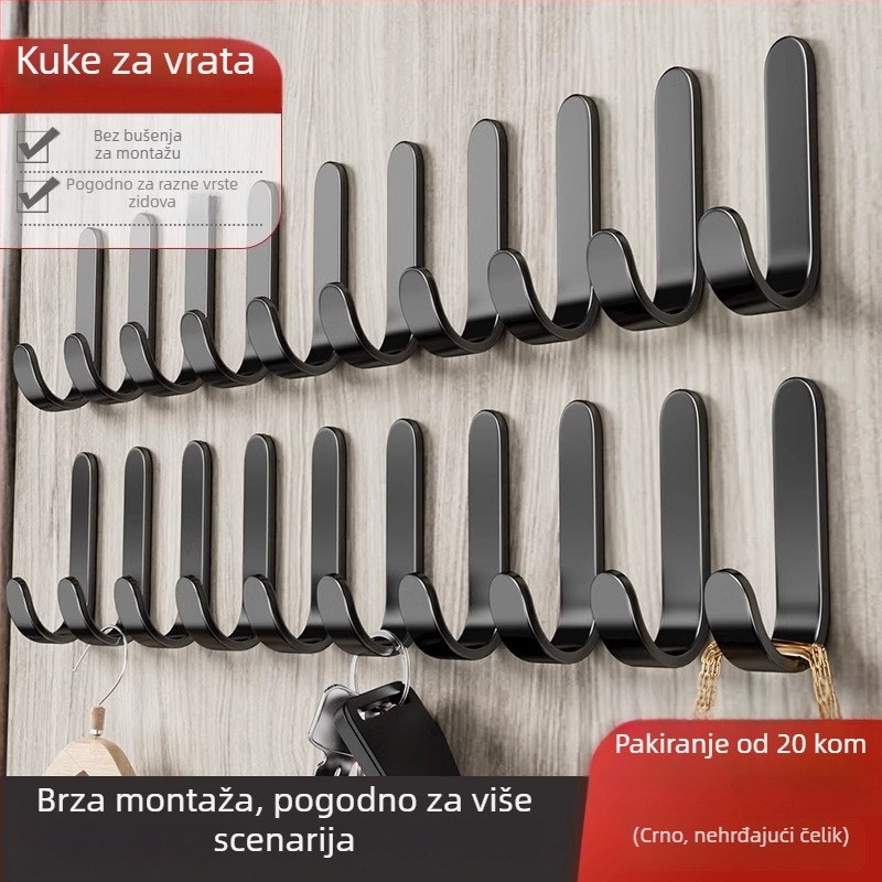 Kuka s jakim ljepilom, bez bušenja, nosivost 5 kg — nehrđajući čelik, za kuhinju, kupaonu, vrata, zid, dom